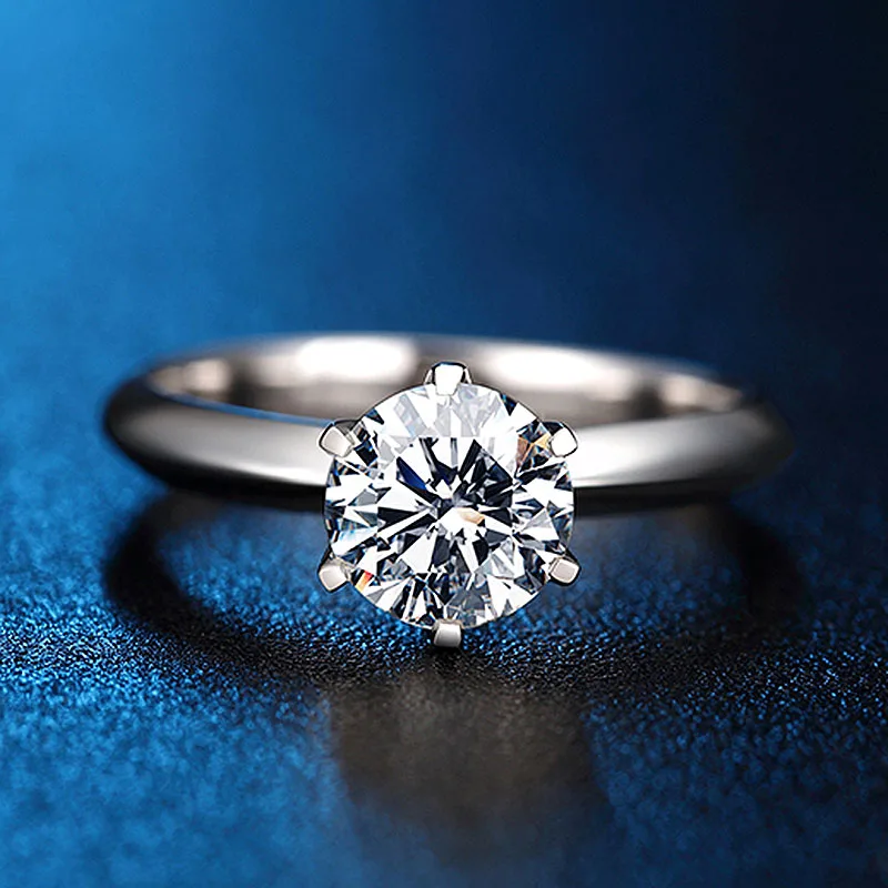Цельное 18 К Белое золото Круглый Блестящий огранка 1 ct DF Moissanite 6 кольцевая заклепка Solarite лабораторный алмаз обручальное кольцо для женщин