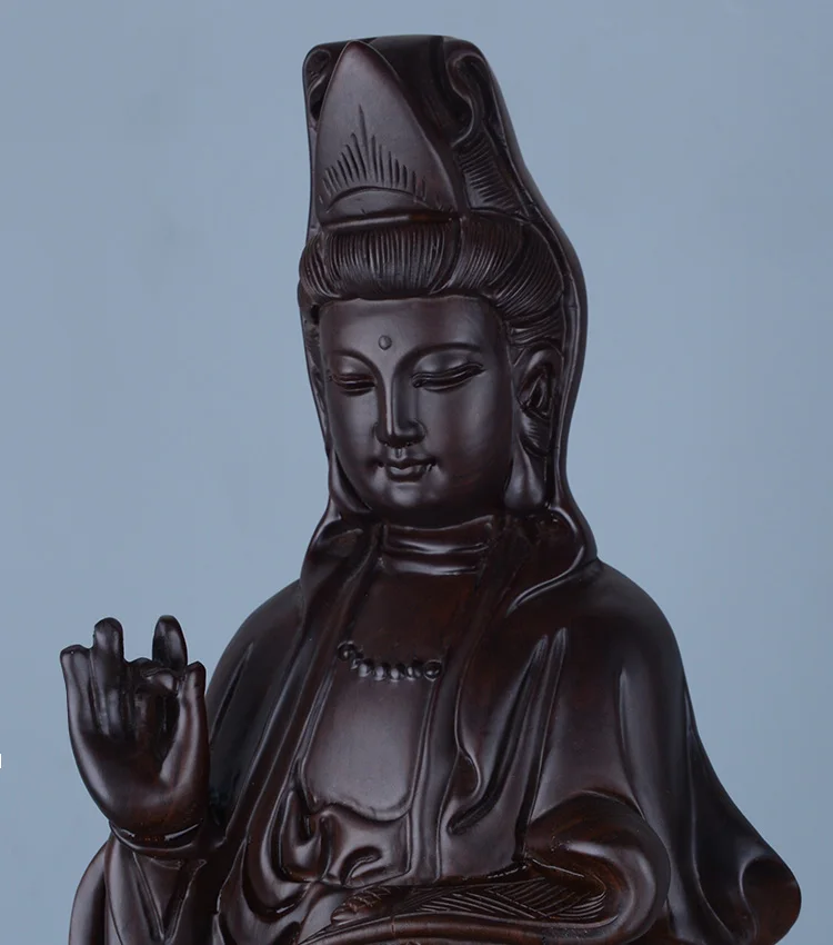 Special Offer--30CM TALL-HOME Spiritual protection Bless family # Handmade black Ebony Wood carving Lotus Guanyin Buddha statue