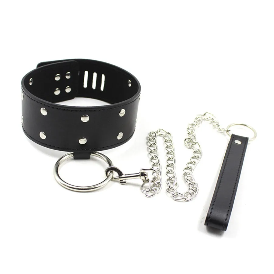 Pu Leather Neck Collars Ring With Chain Leash Fetish Slave Harness Bdsm Bondage Restraints Sex