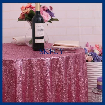 

SQ006A Wholesale low price elegant beade wedding rose pink sequin table cloth