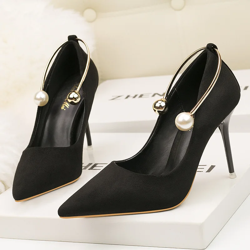 Ou Mo brand 17CM pointed Women Pumps Office high heels with Autumn Pointed Party Pumps Dress High Heel Boat Shoes For banquet