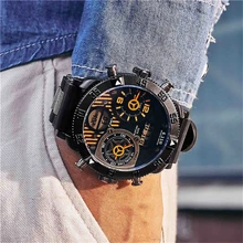 6.11 New Big Dial Mens Watches Sport Watch Black Quart Creative Watches Multiple Time Zone Man Relogio Masculino Montre Homme