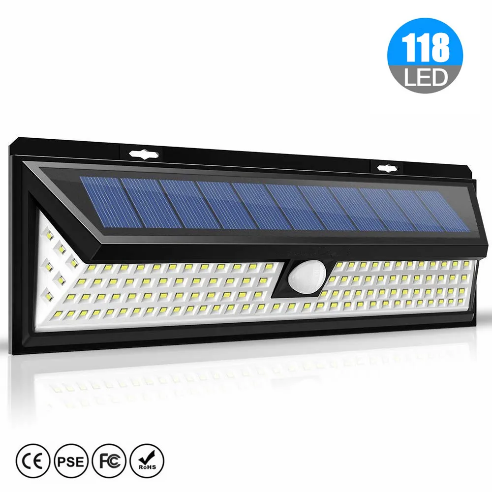 

118 LED Solar Light Solar PIR Motion Sensor Lamp IP65 Waterproof Outdoor Garden Yard Street Lamp home Emergency Security Light
