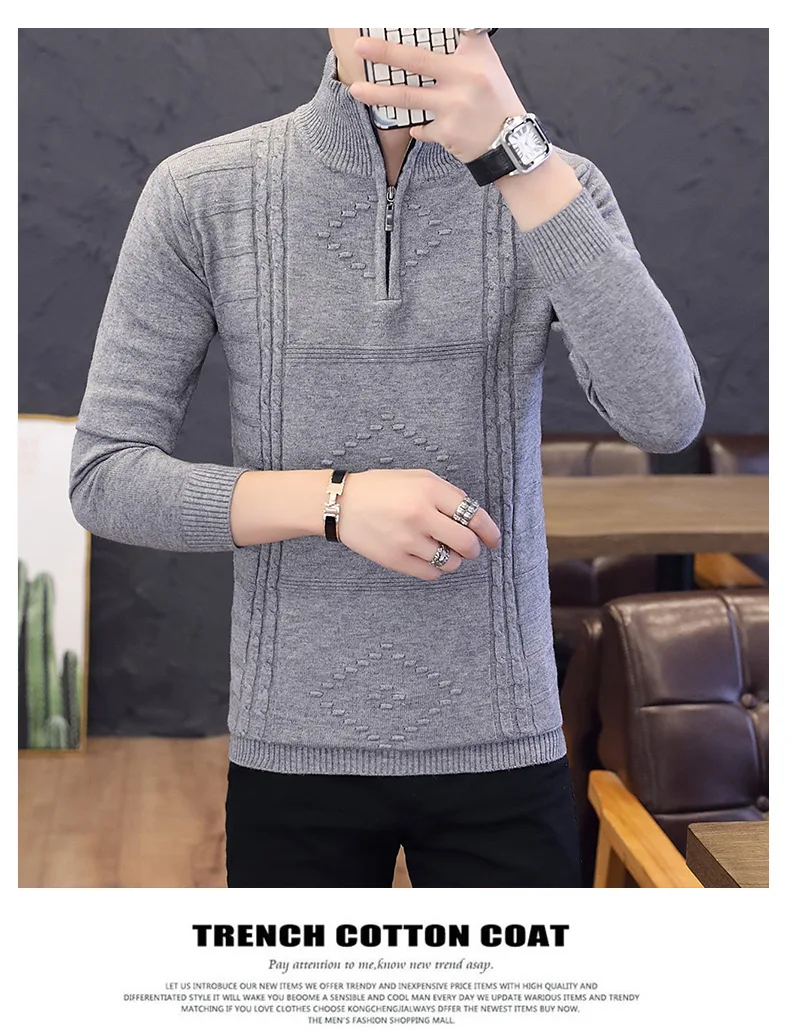 Turtleneck Mens Sweaters Pullovers Winter Stand Collar Zipper Slim Fit Thick Warm Casual Knitting Warm Knitwear Pullover black sweater with zipper