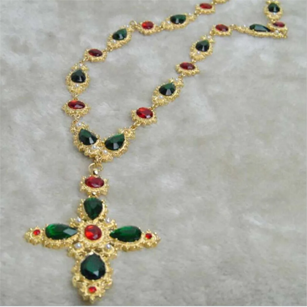MHS. SUN 1 шт винтажное зеленое крест барочное ожерелье Европейская мода Роскошный Кристалл Стразы барочное ожерелье ювелирные изделия для женщин