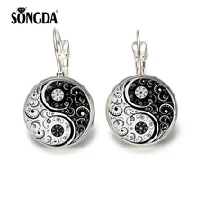 SONGDA классические белые и черные Инь(железная Гуаньинь) Серьги Yang 4 стиля Тай Чи для йоги из мультфильма «Холодное сердце» и с квадратными кристаллами обувь с украшениями в виде цветков и бабочек арт Стекло ювелирные изделия
