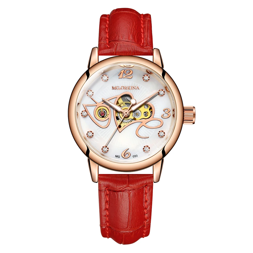 Fashion Casual Chic Ladies Watch Automatic Women Wristwatch Mechanical Skeleton Dial Female Clock Leather Band Montre Femme