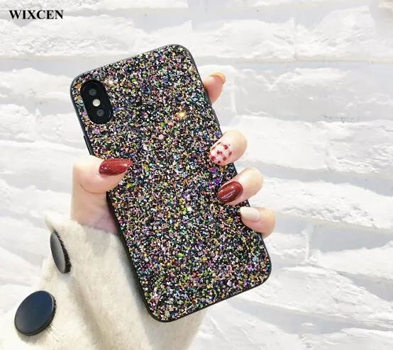 Wixcen Purple Black Crystal Sequins Phone Case Laser Glitter for IPhone 7 7plus 6 6s Plus 8 X Soft Tpu Back Cover |
