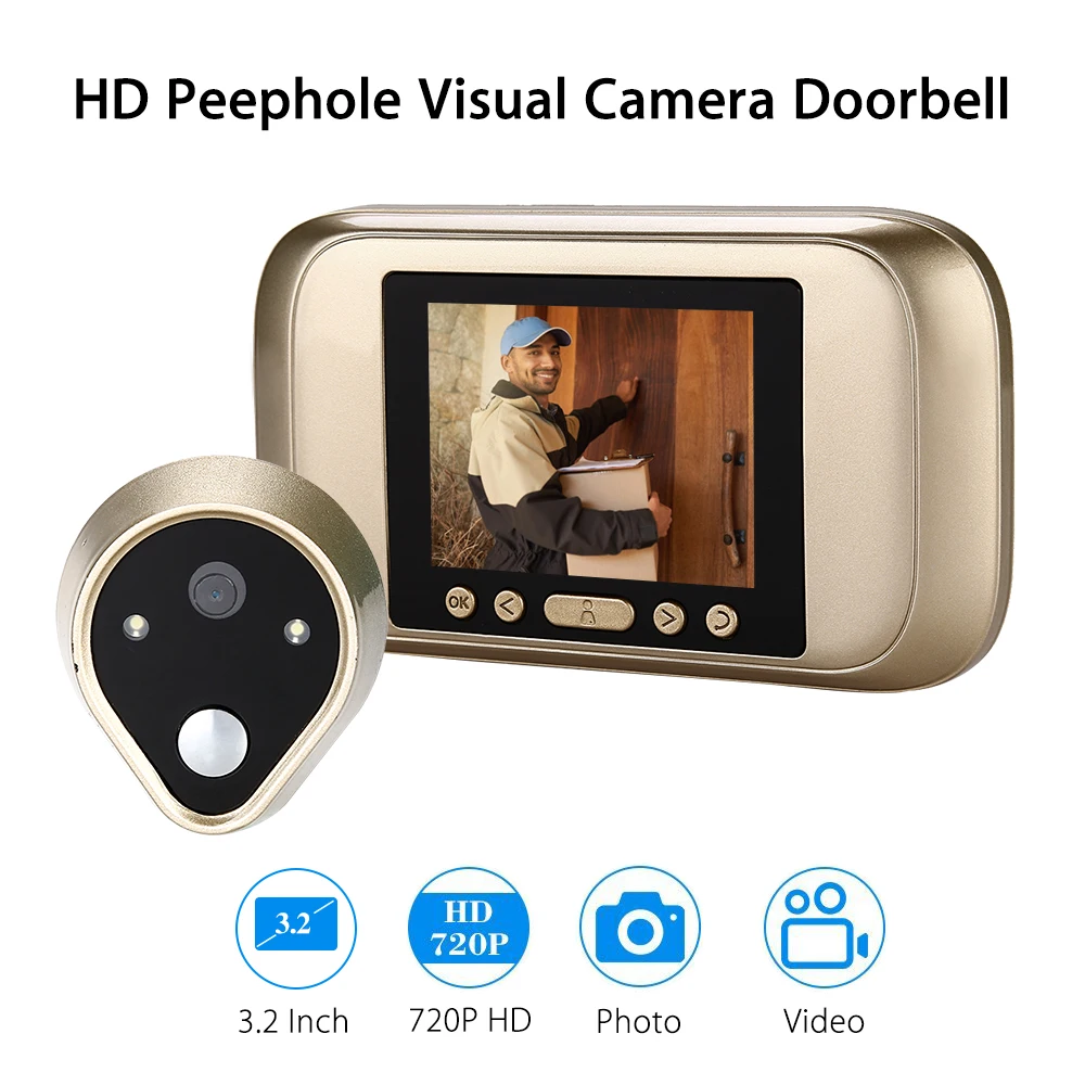 

Smart IR Audio Visual Doorbell Video Home Security Peehole PIR Motion Detection Night View Doorbell Ring