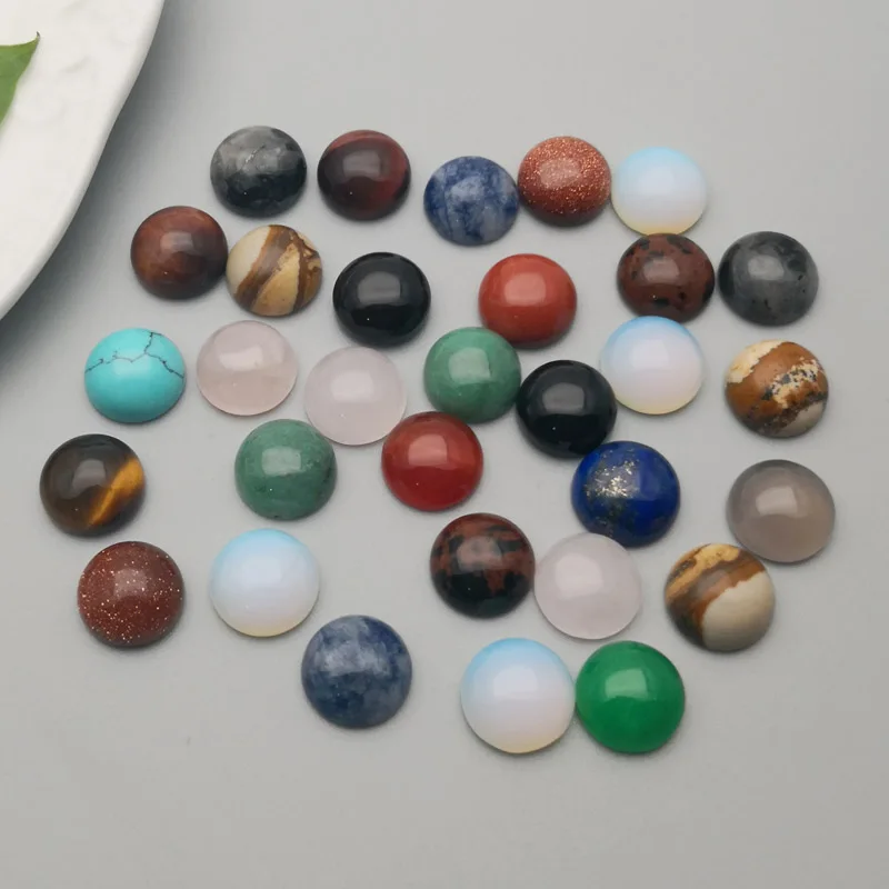 

Natural mixed stone beads Fashion 10MM Single arc Cabochon no hole charms for jewelry Ring accsories 36pcs/lot Free shipping