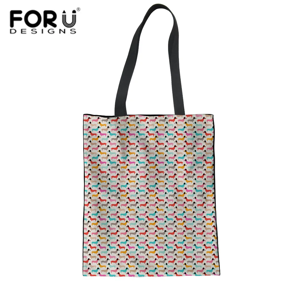 

FORUDESIGNS Ladies School Handbags Vintage Dachshund Illustration Print Beach Totes Shoulder Bags For Girl Foldable Shopping Bag