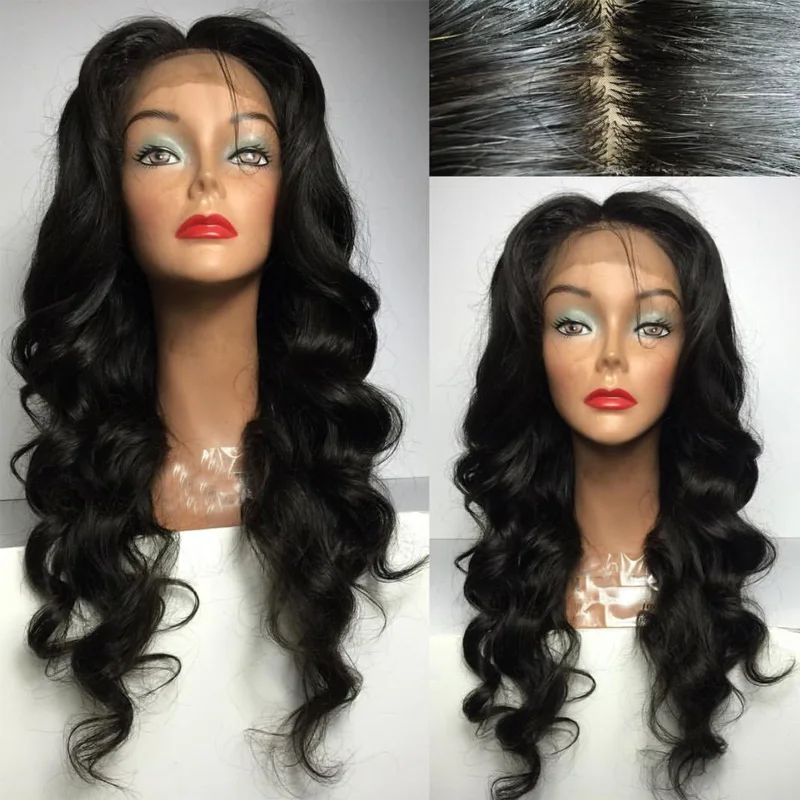 LUFFYHAIR 13x6 Синтетические волосы на кружеве парик индийский Волосы remy объемная волна натуральный черный 6 Inch глубокий прощание предварительно сорвал парик человеческих волос для Для женщин