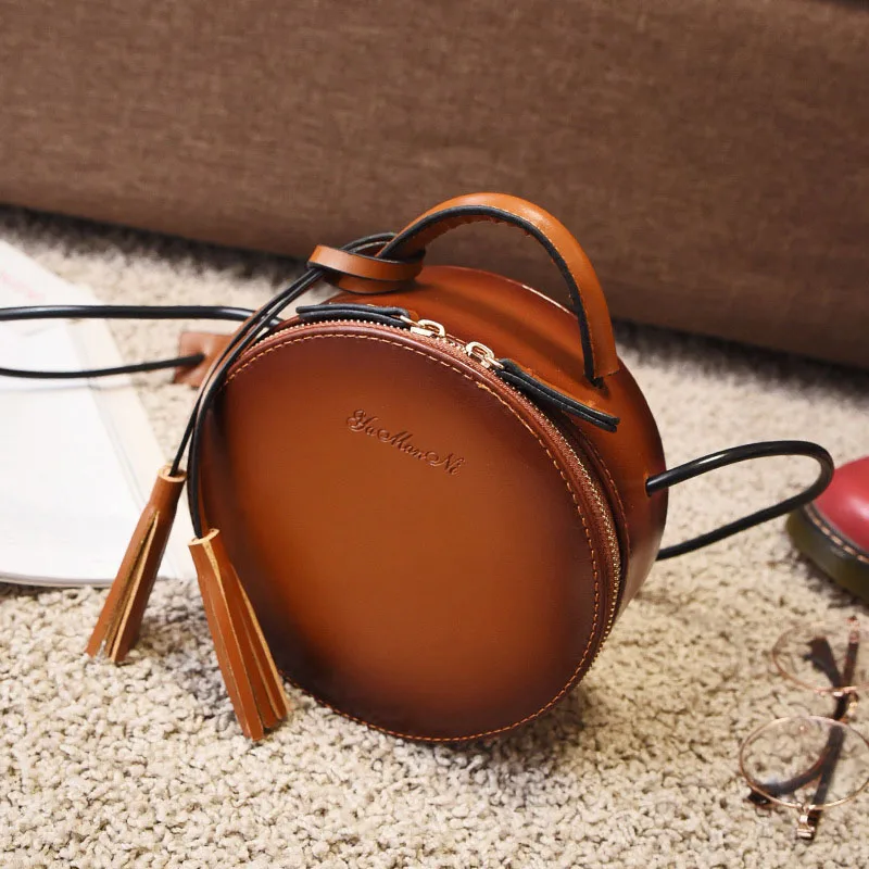 

1 Pcs Women Shoulder Crossbody Bag Round Vintage PU Leather for Mobile Phone Best Sale-WT