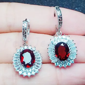 

Natural garnet drop earring 2.8ct*2pcs gemstone 925 sterling silver Free shipping Fine jewelry Luxury style #X193302