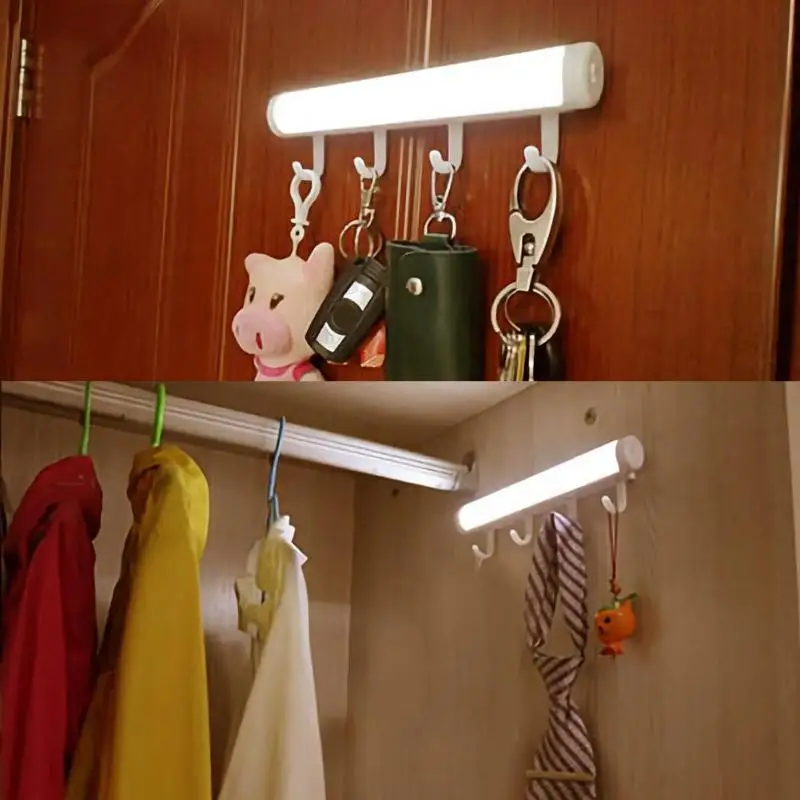 

Closet Cabinet LED Night Light Wardrobe Motion Sensor Lamp with Wall Hooks