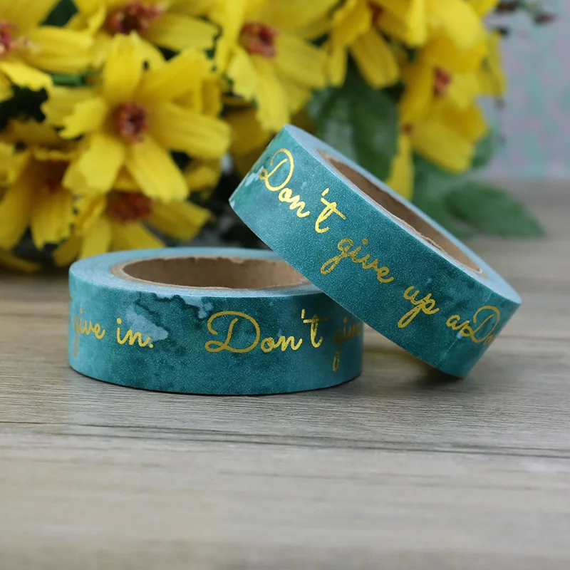 

New 1 pcs DIY Japanese Paper Decorative Adhesive Tapes gold words foil Washi Tape Bronzing Gold Masking Tape Stickers Size