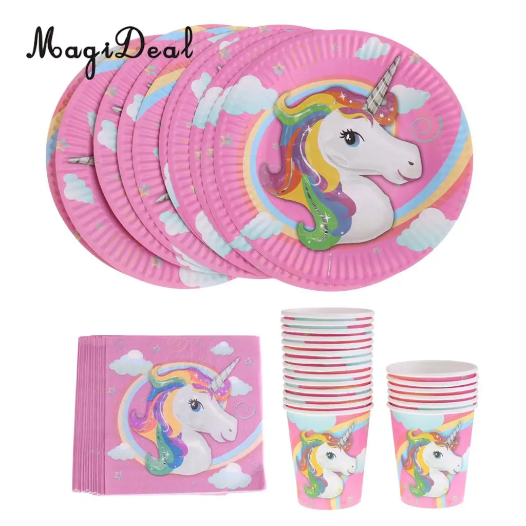 40 Pieces Lovely Magical Unicorn Pony Paper Napkins Plates Cups Kids