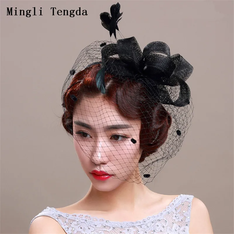 Mingli Tengda белая сетка бант Свадебная шляпка s и вуалетки Свадебная шляпка s для женщин перо свадебные аксессуары - Цвет: Same as photo