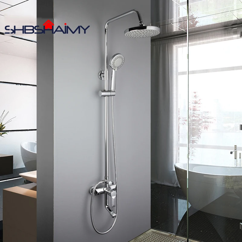 

Bathroom Rainfall Shower Faucet Set Mixer Tap With Hand Sprayer Wall Mounted Bath Shower Sets Single Handle