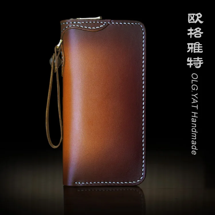 

OLG.YAT handbag men wallets handmad purse long zipper Vegetable tanned genuine leather wallet mens handbag cowhide Pouches retro