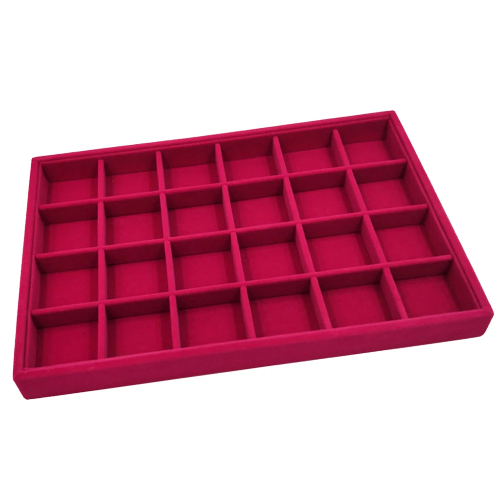  Rose Pink Velvet Jewelry Display Organizer Box Tray Showcase For Pendant Earring Necklace 12/24/30 Grids