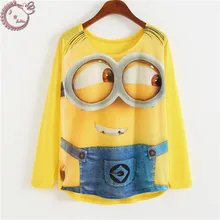 2017 long sleeve tops casual tees loose woman t shirt cartoon big eyes Minions 3D Print
