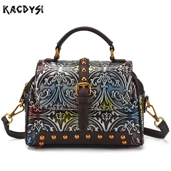 

2020 Design Head Layer of Leather Embossed Small Women Shoulder Tote Bag Retro Brush Color Handbag Fashion Classic Girl Body Bag