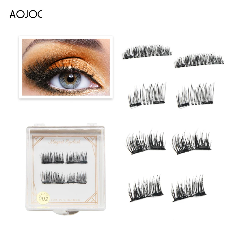 Aojoc Magnetic eyelashes with 2 magnets handmade 3D/6D magnetic lashes natural false eyelash magnet fake lash mink gift box | Красота и