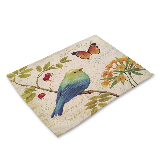 Buy Home Decor Hand Painted Bird Placemat Linen Fabric