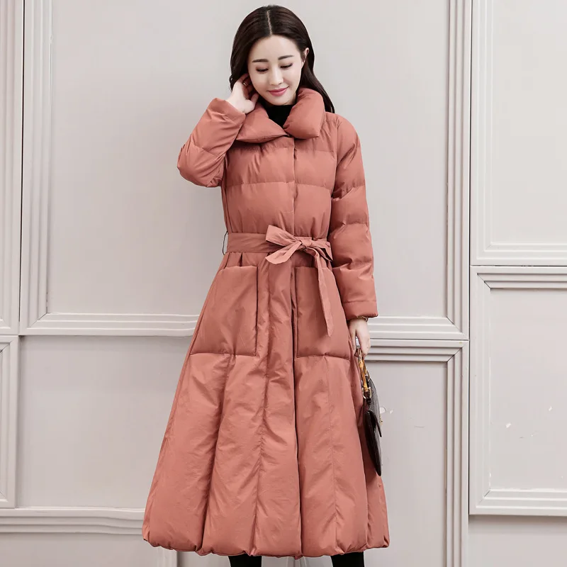 Fashion Autumn winter coat women Outwear Big Pocket 2018 Long Slim Thick Cotton A-Line Female Jacket Winter Parkas With Belt