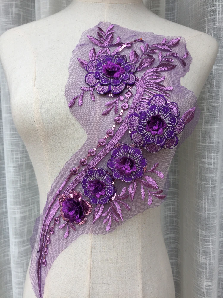 

3D flower embroidery lace patch Cheongsam national costume DIY dress lace accessories Big red rose red blue purple