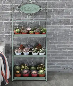 

Balcony Decorative Flower Stand Household Iron Art Multilayer Indoor Living Room Green Lotus Fleshy Flower Pot Stand Flower Stan