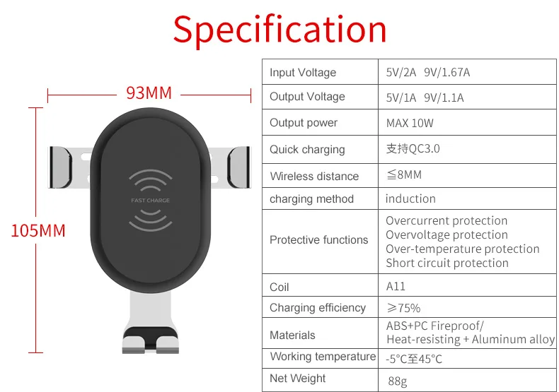 BONOLA автомобильное беспроводное зарядное устройство Подставка для iPhone X/8/8 plus автомобильное крепление для iPhone XS/xsmax/XR 10 Вт QC3.0 Быстрая зарядка Galaxy S9/S9+/S8