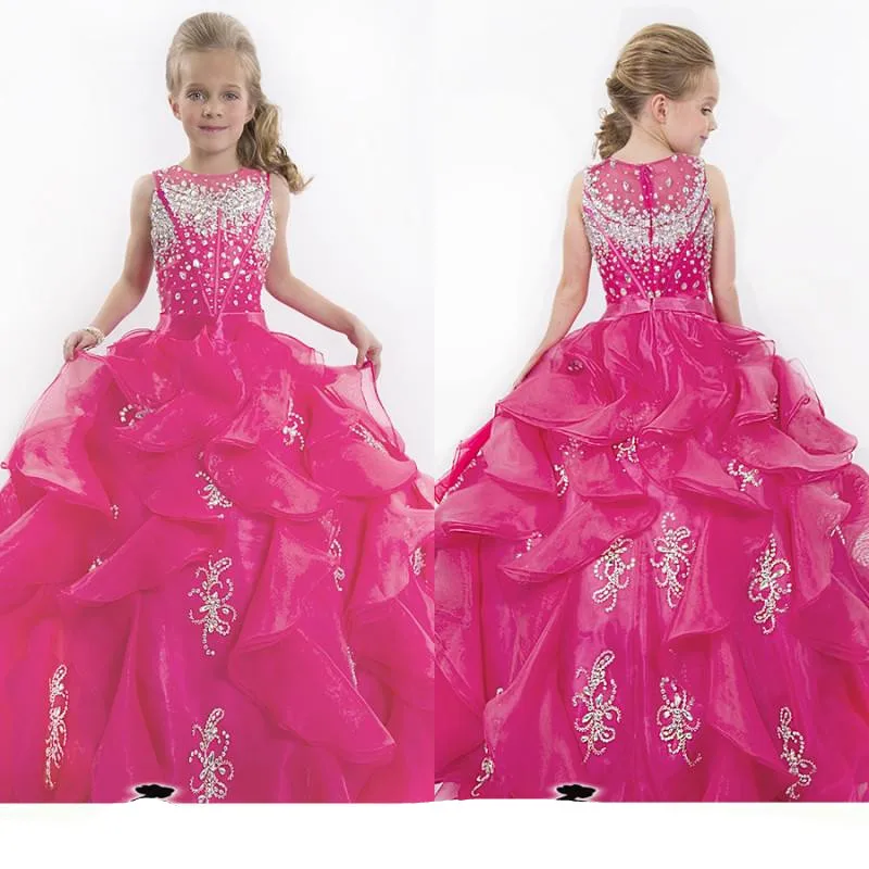 

New Girl's Pageant Dresses rose Red Organza and taffeta Ruffles Cute Lovely Flower Girls Dress custom made