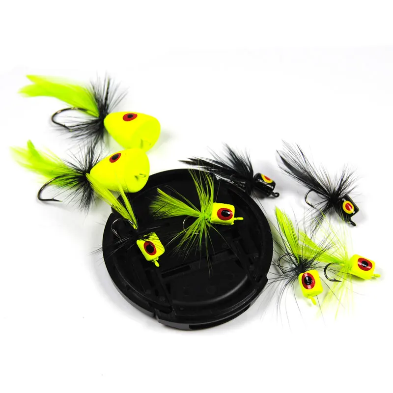 10pcs Popper Fly Chartreuse Color Floating Poppers Fly Fishing Lure for