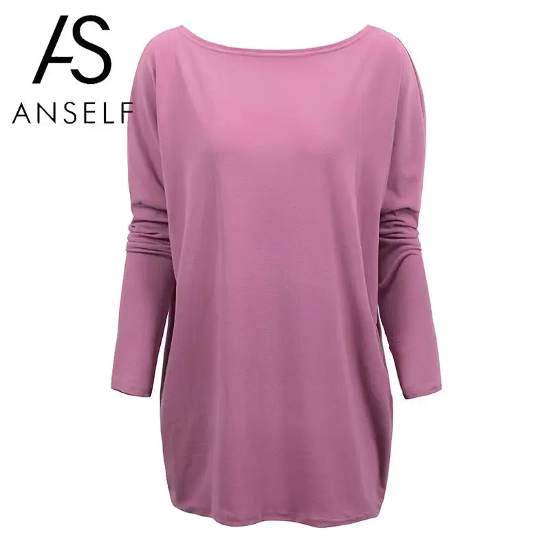 Women Loose T-shirt O Neck Batwing Long Sleeves Flared Hem Oversized Tunics Tees Shirts Plus Size 3XL 4XL 5XL Long Casual Tops