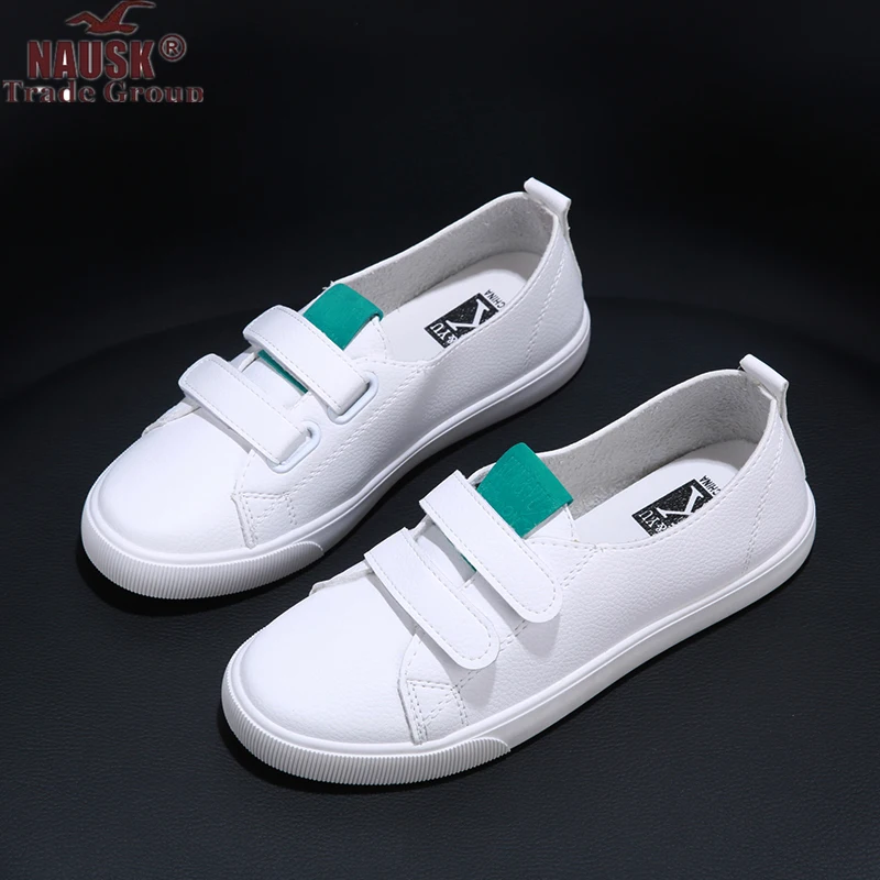 

NAUSK Women Sneakers 2019 New Female White Shoes Shallow Mouth Flat Heel Summer Lady Flats Spring Leather Shoes