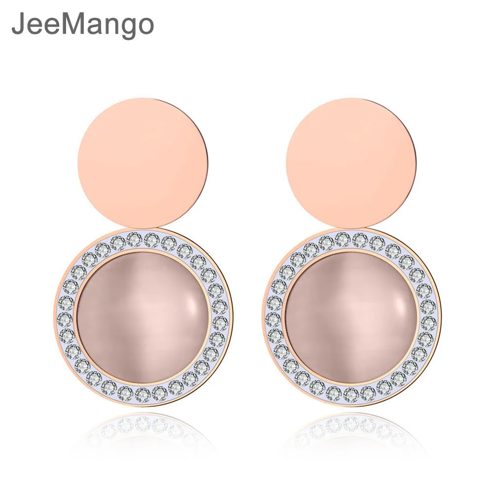 JeeMango Мода Нержавеющая сталь Геометрия Круглый опаловые серьги для Для женщин розового золота серьги со стразами украшения для свадебного подарка E19063