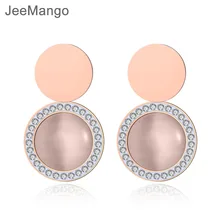 JeeMango Мода Нержавеющая сталь Геометрия Круглый опаловые серьги для Для женщин розового золота серьги со стразами украшения для свадебного подарка E19063