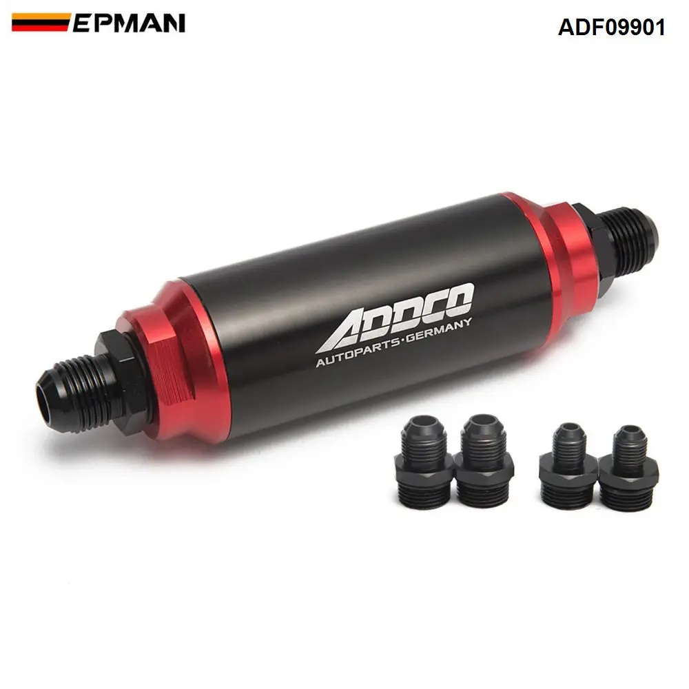 Universal Car Racing In-Line Fuel Oil Filter With AN10 AN8 AN6 Fittings Adapter Black&Red 40 Micron ADF09901