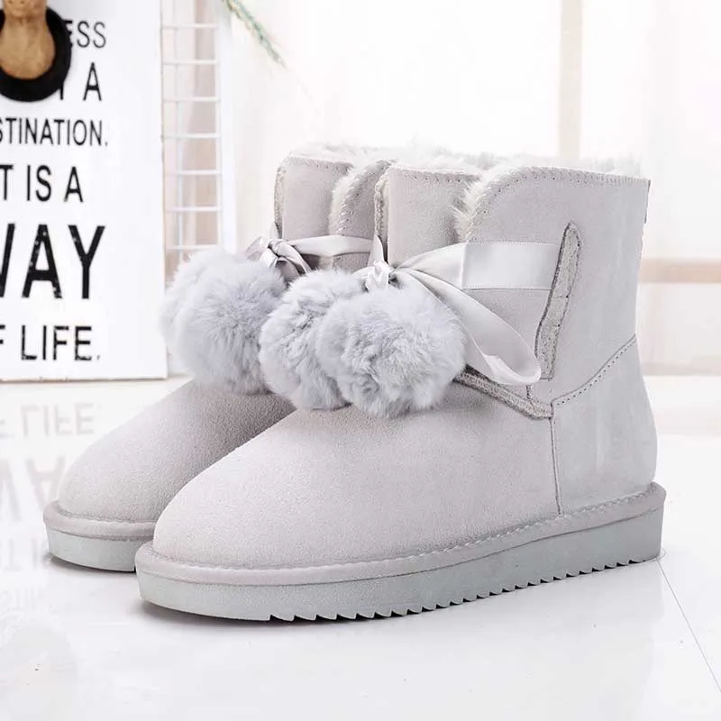 MYLRINA/женские зимние ботинки в австралийском стиле г. Женские ботинки из натуральной воловьей кожи теплые зимние сапоги женская обувь Размеры 35-40 - Цвет: Grey