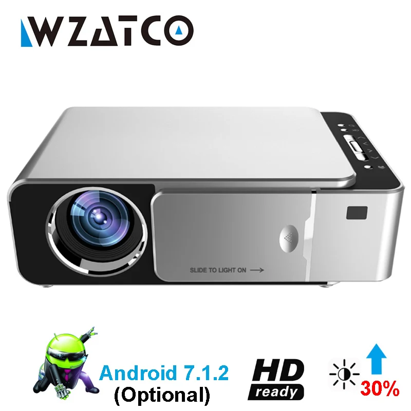 WZATCO T6 Android 7.1 WIFI Smart Optional HD LED Portable Mini Projector support 1080p Video For Home Theater Game Movie Cinema