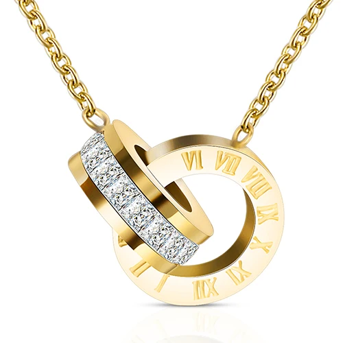 Модное стальное CZ циркониевое двойное ожерелье с кулоном в виде римских цифр, женские свадебные ювелирные изделия - Окраска металла: Золотой цвет