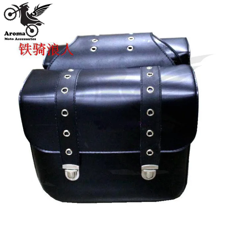 black Motorcycle Saddle Bags Pu Leather Motorbike Side Bag Tool Luggage For Harley Davidson Sportster cruise vehicle box edg hot