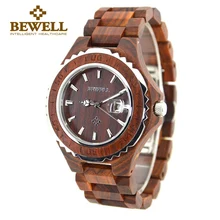 BEWELL кварцевые деревянные часы 3 бар водонепроницаемый календарь Мужские часы и светящиеся указатели настоящий Сандал часы Relogio 100BG