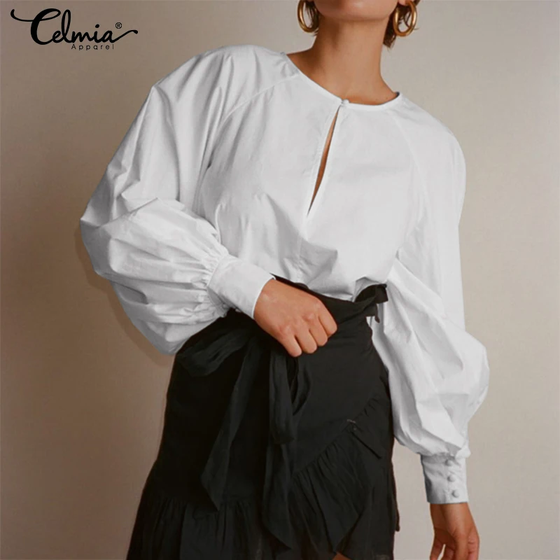 

2019 New Elegant Ladies Office Blouses Top Women Long Sleeve Shirts Celmia Plus Size Camsia Casual Loose Hollow Blusas Oversized