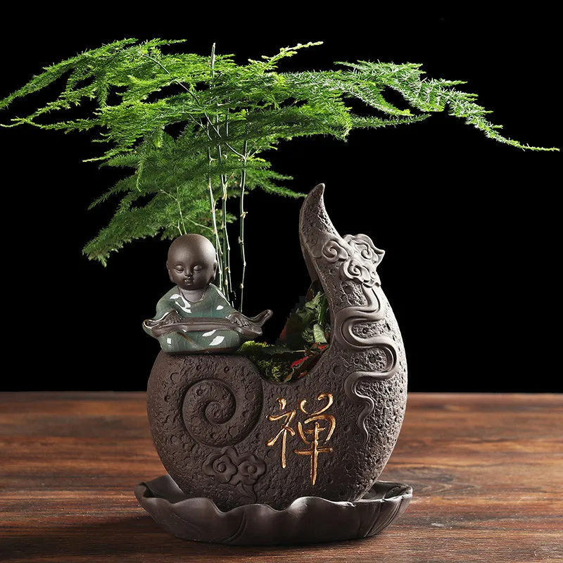 Маленький монах керамическая ваза для цветов Будды с поддоном креативная личность Классический китайский стиль суккулент потмодерн офисная столешница
