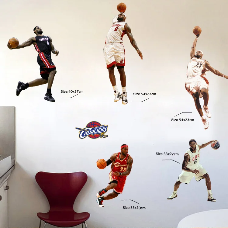 DIY Gift NBA Kobe James Jordan Basketball Player Wall Stickers Decal Home Decor Fan Gifts B417
