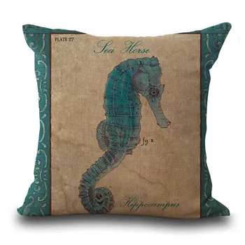 

1pc 45x45cm High Quality Linen Mediterranean conch Hippocampus Decorative Cushion Cover Throw Pillow Case Chair Seat Pillowcases