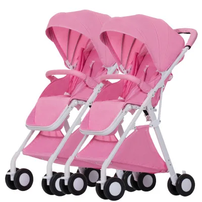Двойная детская коляска, съемная, может лежать, двусторонняя, легкая, складная, двойная коляска - Цвет: pink